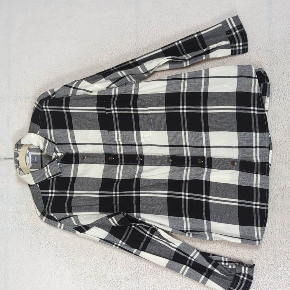 Old Navy Women's Black &‎ White Plaid Boyfriend Button Down Shirt Size L